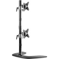 StarTech.com Vertical Dual Monitor Stand - Ergonomic Desktop Stacked Two Monitor Stand up to 27 inch VESA Mount Displays - Free Standing Universal Monitor Mount - Height Adjustable - Silver