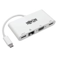 Tripp Lite U444-06N-HV4GU USB-C Multiport Adapter - 4K HDMI, VGA, USB 3.x (5Gbps) Hub Port, GbE, HDCP, White