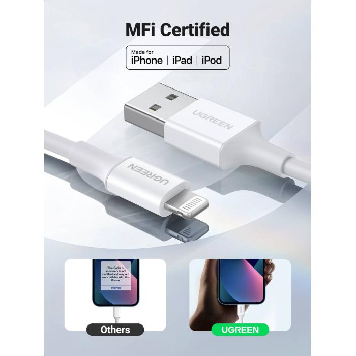 Ugreen cable USB 2.0 A lightning 2m, 5V/2.4A iPhone 7 / 7plus / 6S/ 6 / 6 Plus, iPhone 5s/5c/5, iPad Mini/Mini 2, iPad 1 m — image 4 of 8