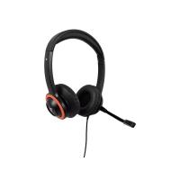 V7 Safesound Education k-12 Headset with Microphone, volume limited, antimicrobial, 2m cable, 3.5mm, Laptop Computer, Chromebook, PC - Black, Red