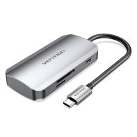 Vention USB-C to USB3.0x3/SD/TF/PD Hub 0.15M Gray Aluminum Alloy Type