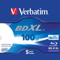 Verbatim BD-R XL 100GB* 4x Wide Inkjet Printable 5 Pack Jewel Case