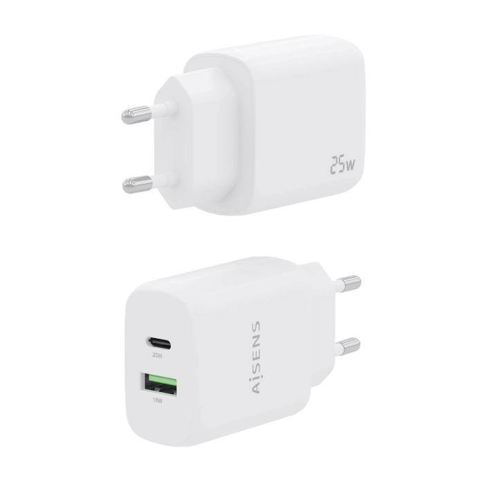 AISENS Cargador 25W, 1xUSB-C PD3.0, 1xUSB-A QC3.0, Blanco — imagen 3 de 5