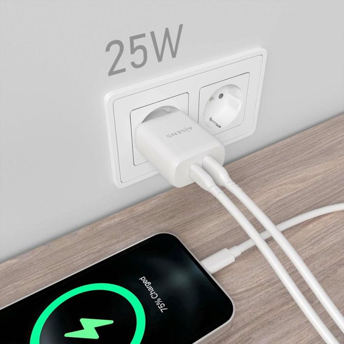 AISENS Cargador 25W, 1xUSB-C PD3.0, 1xUSB-A QC3.0, Blanco — imagen 5 de 5