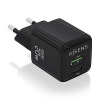 AISENS Cargador GaN 20W, 1xUSB-C PD3.0 QC4.0, 1xUSB-A QC3.0, Negro, ver imagen 1 de 6