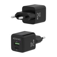 AISENS Cargador GaN 25W, 1xUSB-C PD3.0 QC4.0, 1xUSB-A QC3.0, Negro, ver imagen 3 de 6