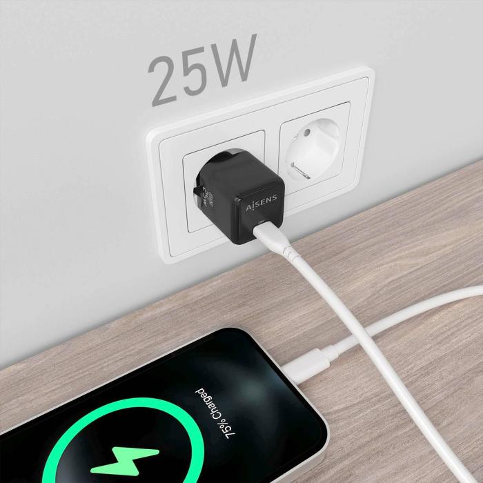 AISENS Cargador GaN 25W, 1xUSB-C PD3.0 QC4.0, Negro — imagen 5 de 6