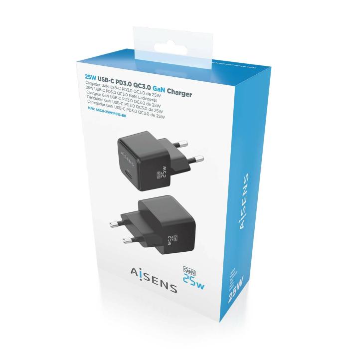 AISENS Cargador GaN 25W, 1xUSB-C PD3.0 QC4.0, Negro — imagen 6 de 6