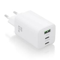AISENS Cargador Gan 65W, 2xUSB-C PD3.0 QC4.0, 1xUSB-A QC3.0, Blanco