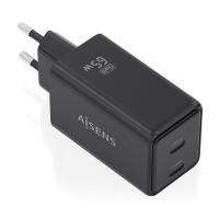 AISENS Cargador GaN 65W, 2xUSB-C PD3.0 QC4.0, Negro