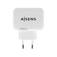AISENS Cargador USB 17W 5V/3.4A, 2xUSB Con Control AI, Blanco