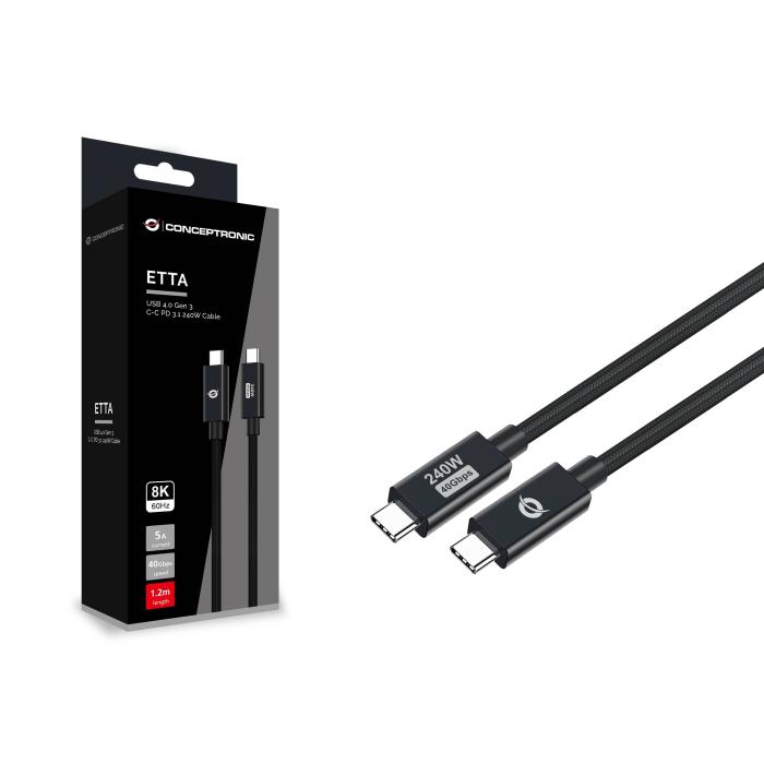 Conceptronic ETTA04B12 cable USB USB4 Gen 3x2 1,2 m USB C Negro — imagen 3 de 4