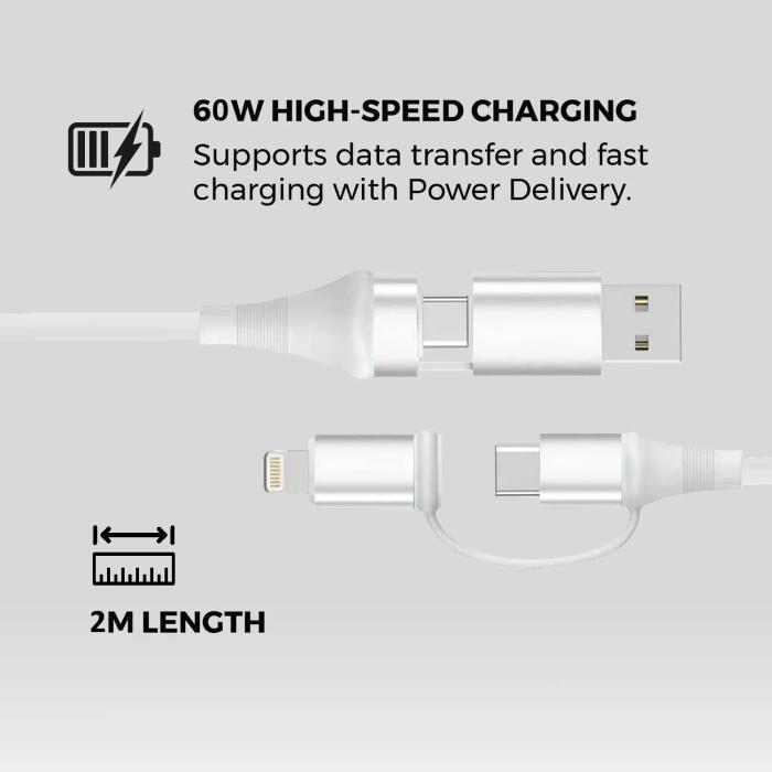 Ewent EC1076 cable USB USB 2.0 2 m USB A/USB C USB C/Lightning 0,48 Gbit/s 60 W Blanco — imagen 6 de 6