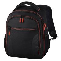 Hama | Mochila para equipo fotográfico, Funda tipo mochila para cámara réflex, compartimientos extraíbles, color negro y rojo