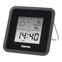 Hama | Termómetro e Higrómetro Digital, con Reloj y Previsión Meteorológica (Control de Temperatura Digital con termómetro e higrómetro Medidor de Temperatura para Interior) Color Negro.