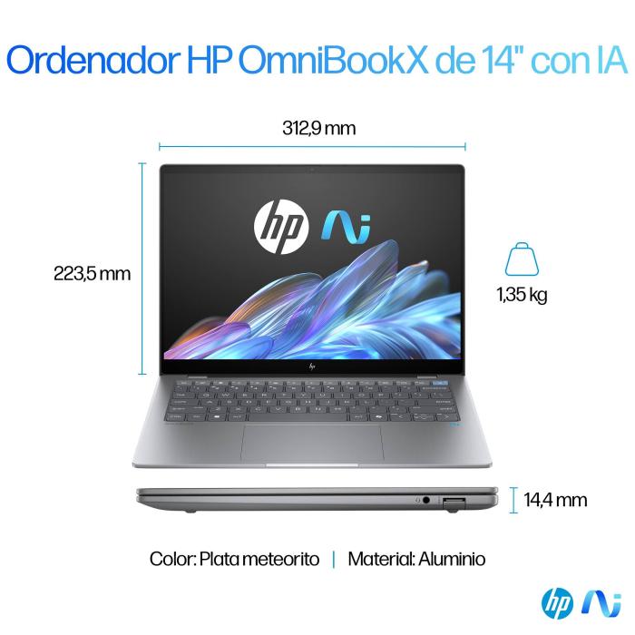 HP OmniBook X 14-fe0006ns Copilot+ PC Snapdragon X1E-78-100 Portátil 35,6 cm (14'') Pantalla táctil 2.2K 16 GB LPDDR5x-SDRAM — imagen 6 de 56