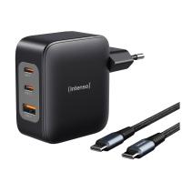 Intenso W100ACC+C520C, Set de adaptador de corriente + cable de carga, 100 W, carga rápida, GaN, carga simultánea de 3 dispositivos, negro