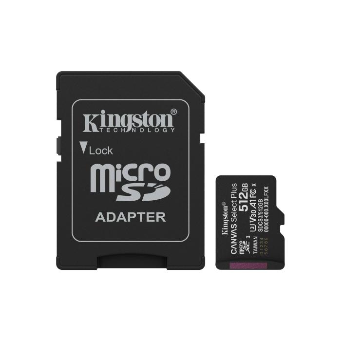 Kingston Technology 512GB microSDXC Canvas Select Plus Gen3 150MB/s A1 (Incluye adaptador de SD)