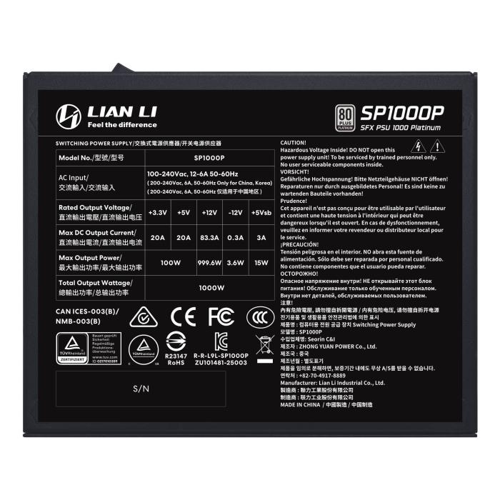 Lian Li SP1000P unidad de fuente de alimentación 1000 W 24-pin ATX SFX Negro — imagen 18 de 22