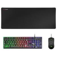 Mars Gaming MCPXBFR, Combo Teclado H-Mech FRGB, Ratón Ultraligero 10000DPI y Alfombrilla XXL, Negro, Idioma Francés