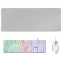 Mars Gaming MCPXWFR, Combo Teclado H-Mech FRGB, Ratón Ultraligero 10000DPI y Alfombrilla XXL, Blanco, Idioma Francés