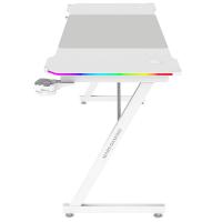 Mars Gaming MGD-X160RGB, Mesa Gaming Ergonómica, Iluminación ARGB con Mando, Fibra de Carbono, Alfombrilla XXL, Soporte Auriculares y Bebida, Gestión Cableado, Escritorio Gaming 160x60cm, Blanco
