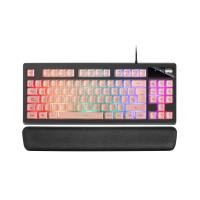 Mars Gaming MKAXPES Teclado Compacto TKL H-Mech, Iluminación RGB 9 Efectos, Reposamuñecas Gel, Rosa, Idioma Español