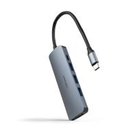 Nanocable Hub USB-C 5 en 1, Conversor USB-C 3.1 a 3xUSB-A 3.0 + USB-C PD + HDMI, Aluminio, Gris, 18 cm