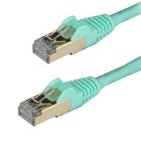 StarTech.com Cable de 0,5m de Red Ethernet RJ45 Cat6a Blindado STP - Cable sin Enganche Snagless - Aguamarina