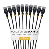 StarTech.com Paquete de 10 - Cable de Red Cat6A RJ45 Ultra Fino de 30cm - Cable Ethernet Ultra Slim - Cobre de 34AWG - UTP - Probado Individualmente - Negro