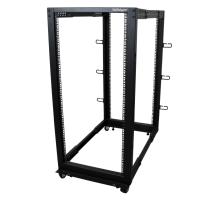 StarTech.com Rack 25U Móvil de Marco Abierto de 4 Columnas para Servidores - Rack de Cuatro Columnas 19 Pulgadas para Equipo de Red e Informático - Ruedas o Patas Niveladoras