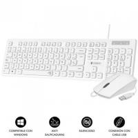 SUBBLIM Teclado Ergonómico y ratón Combo Business Slim Silencioso con cable USB Blanco