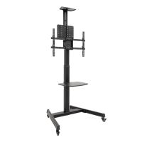 TooQ “COMETA” Soporte de Suelo con Ruedas con Regulación de Altura para Pantallas 37''- 70'', Rotación 90°, Negro