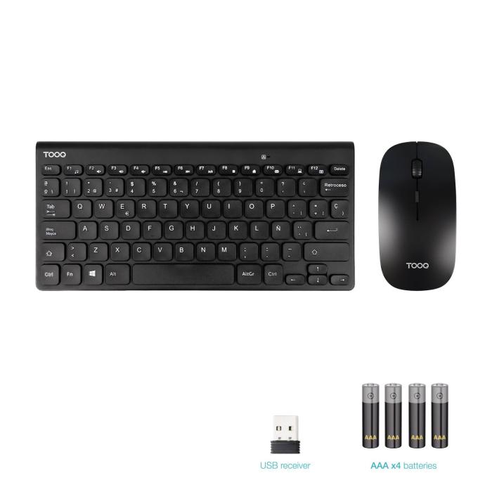 TooQ Teclado compacto + Ratón slim inalámbrico, Negro — imagen 2 de 10