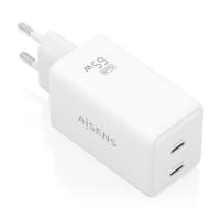 AISENS ASCH-65W2P078-W chargeur d'appareils mobiles Caméra Numérique, Téléphone portable, Ordinateur portable, Smartphone, Tablette, Universel Blanc Secteur Charge rapide Intérieure