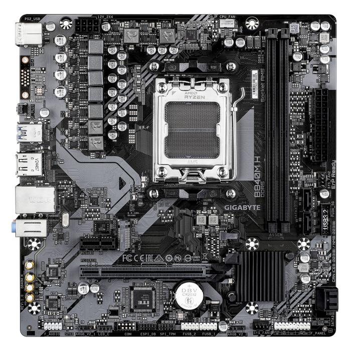 GIGABYTE B840M H Carte Mère - Processeurs AMD Ryzen 9000, VRM 5+2+2 phases, jusqu’à 7200MHz DDR5 (O.C), 1xPCIe 4.0 M.2, LAN — image 2 sur 8