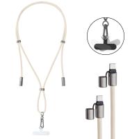 Intenso Lanière de Charge USB-C – Collier Câble pour Smartphone, Charge Rapide 60W, Longueur Réglable, 1,65 m Nylon, beige