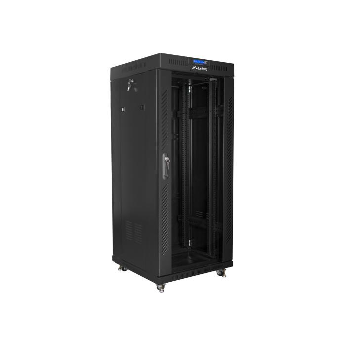 Lanberg free standing rack 19inch cabinet 27U 600x600 glass door LCD flat pack black Rack autonome — image 3 sur 5