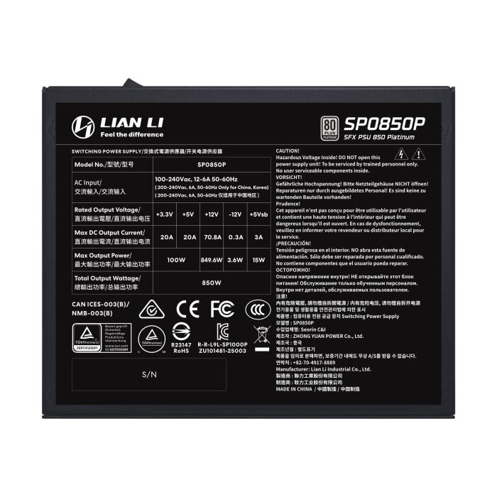 Lian Li SP0850P unité d'alimentation d'énergie 850 W 24-pin ATX SFX Noir — image 18 sur 22