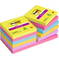 Post-It 654-12SS-UC Carré Bleu, Vert, Rose, Violet, Jaune 90 feuilles Auto-adhésif
