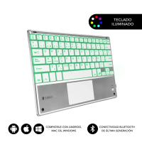 SUBBLIM TECLADO SMART BACKLIT TOUCHPAD BLUETOOTH SILVER QWERTY Espagnole Argent, Blanc
