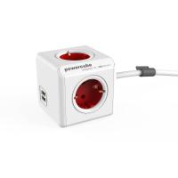 Allocacoc PowerCube Extended USB prolunghe e multiple 1,5 m 4 presa(e) AC Interno Rosso, Bianco