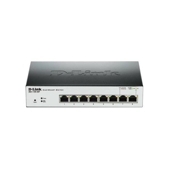 D-Link DGS-1100-08P switch di rete Gestito L2 Gigabit Ethernet (10/100/1000) Supporto Power over Ethernet (PoE) Nero — immagine 2 di 3