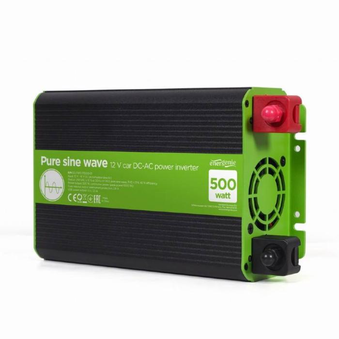 EnerGenie EG-PWC-PS500-01 adattatore e invertitore Auto 500 W Nero, Verde — immagine 2 di 8