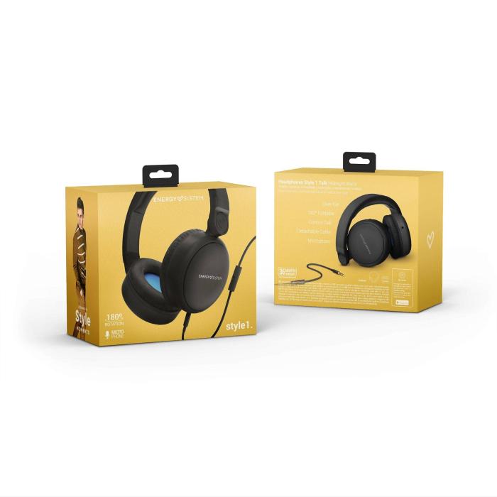 Energy Sistem Style 1 Talk Auricolare Cablato A Padiglione Musica e Chiamate Nero — immagine 5 di 5