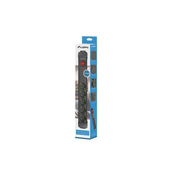 Lanberg SP1-05F-0150-BK prolunghe e multiple 1,5 m 5 presa(e) AC Interno Nero — immagine 5 di 6