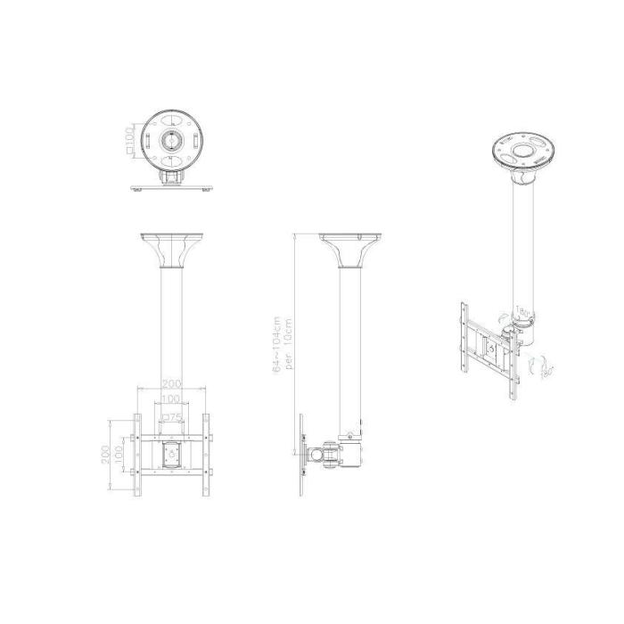 Neomounts FPMA-C200 Supporto monitor/TV a soffitto 10-40'' - alt. 64-104 cm — immagine 5 di 5