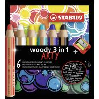 STABILO Matita colorata Multi-Funzione - woody 3 in 1 - ARTYLine - Astuccio da 6 - con Temperino - Colori assortiti