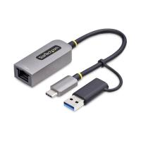 StarTech.com Adattatore da USB-C a Ethernet con dongle USB-A, 10/100/1000Mbps, adattatore di rete da USB 3.0 a Gigabit Ethernet, cavo collegato 6in/15cm, adattatore USB GbE