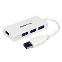 StarTech.com Hub portatile mini USB 3.0 SuperSpeed a 4 porte - Perno e concentratore per Ultrabook USB 3.0 con cavo integrato - Bianco